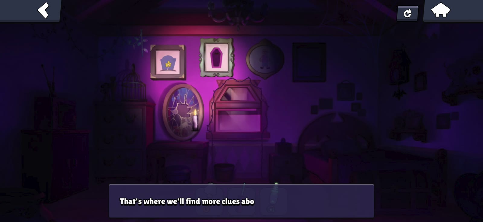 Upright Bedroom pictures showing a grave and coffin at the end of the puzzle
