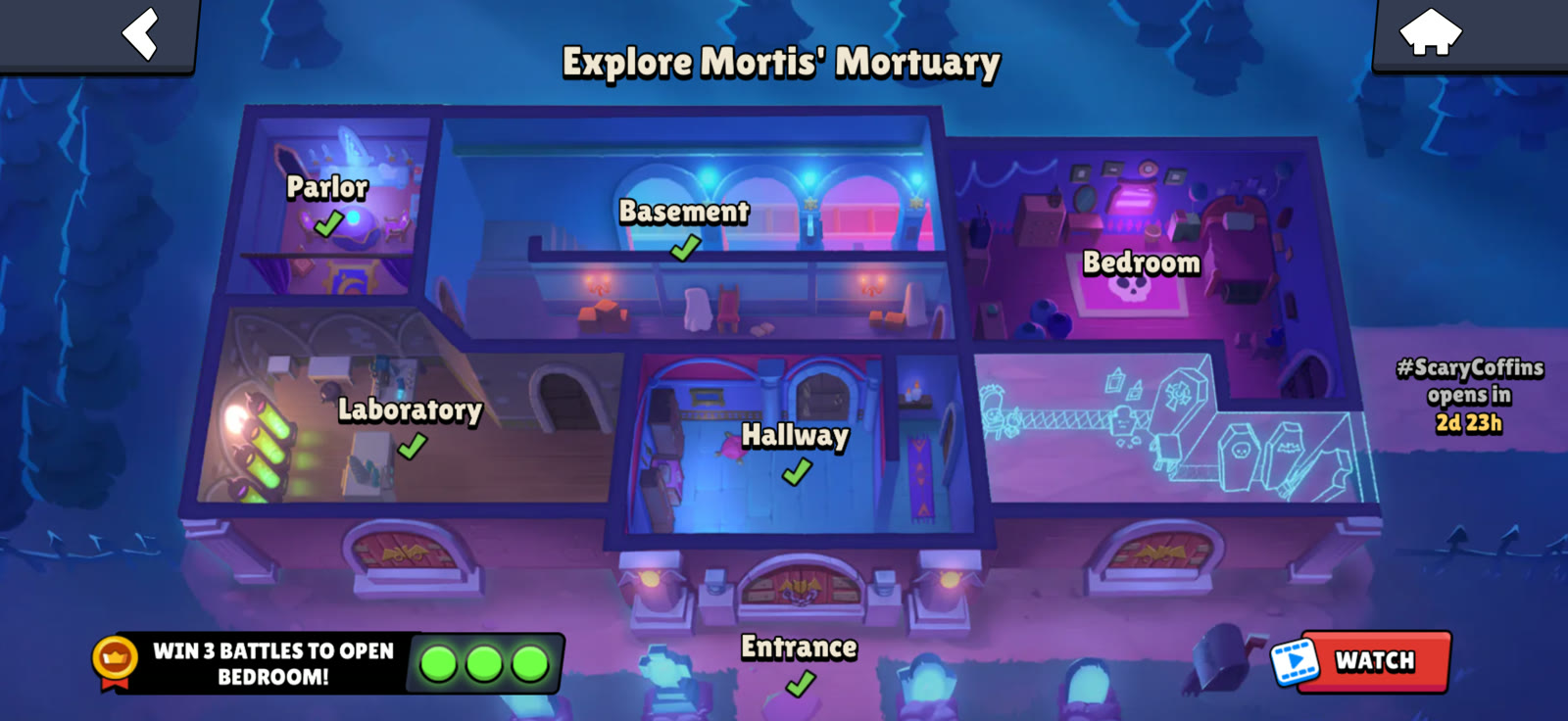 Find Gus map showing the Bedroom and three required battle wins