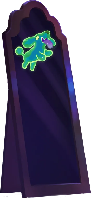 Green ghost dog appearing in Mr. P's Parlor mirror after 13 bell rings