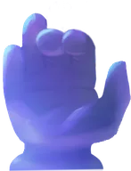 Vision 2 right-hand statue with two fingers folded