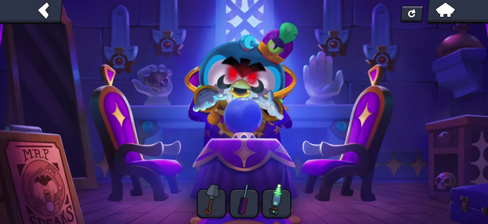 Mr. P and his crystal ball in the Find Gus Parlor