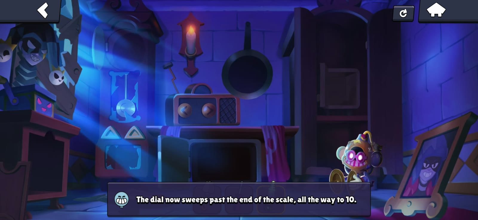 Hallway radio dialogue confirms the supercharged dial now reaches channel 10