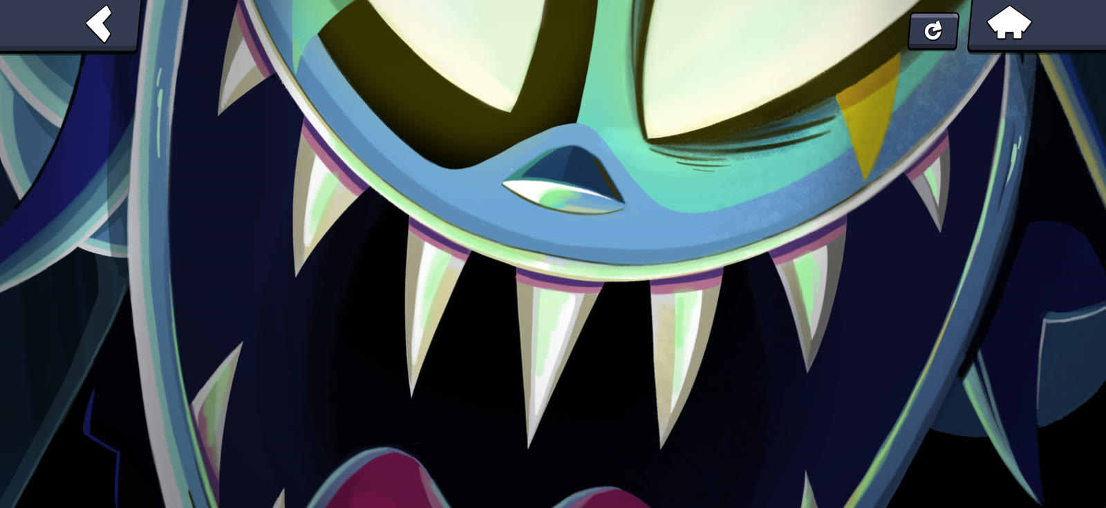 Close-up jumpscare from the jack-in-the-box in the Hallway