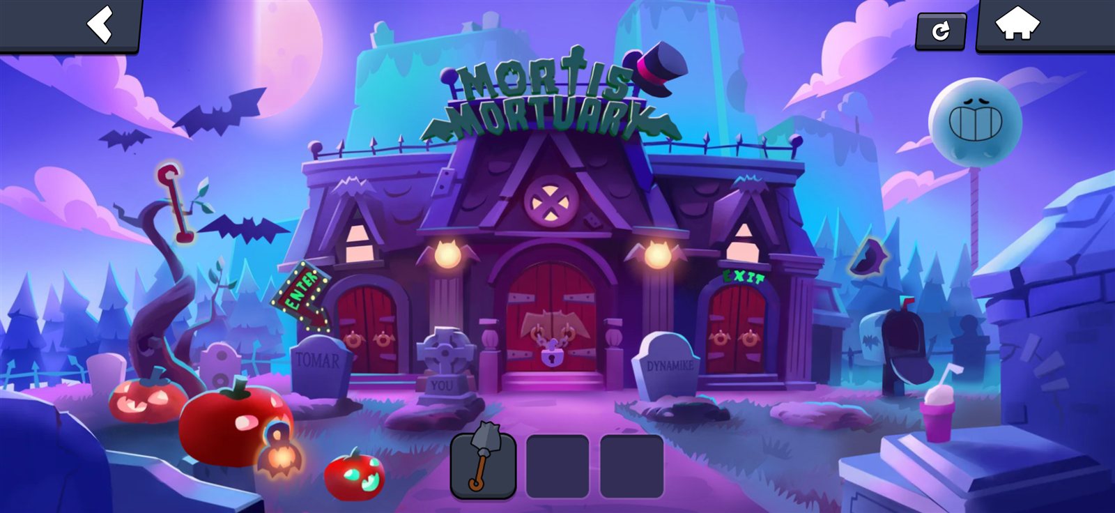 The revealed handle at the left tree, lantern among the pumpkins and final part beside the open mailbox
